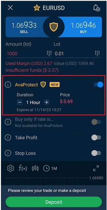 AvaProtect sur l'application mobile AvaTradeGO