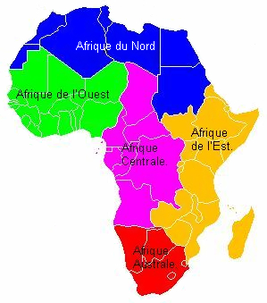 Carte des régions d'Afrique : Afrique du Nord, de l'Ouest, centrale, de l'Est et australe