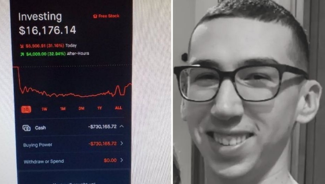 Alexander Kearns et la capture de son compte Robinhood affichant un solde de -730 165 dollars