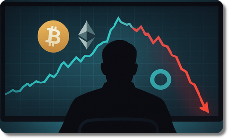 Trader crypto devant un graphique du bitcoin en chute